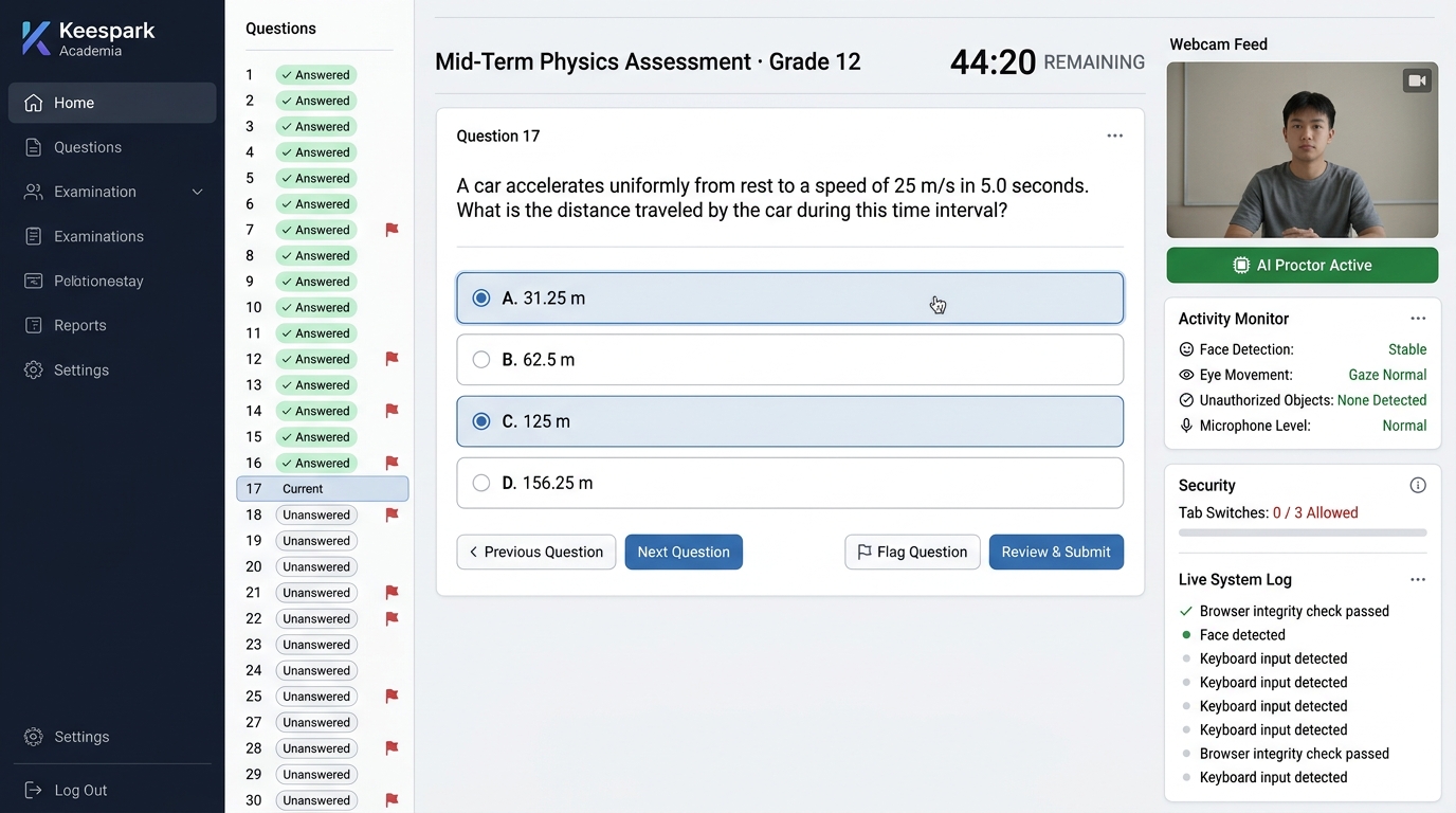 AI anti-cheat online exam assessment proctoring dashboard